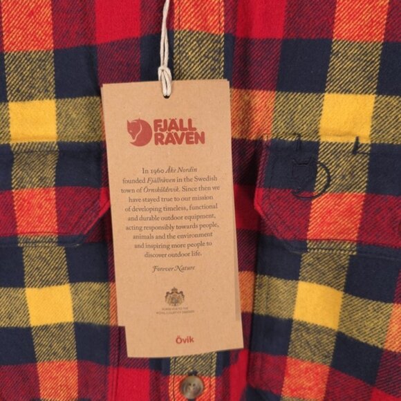 NWT FJALLRAVEN Flannel Shirt Red Plaid Skog Slim‎ Fit Long Sleeve Outdoor LARGE - Picture 12 of 16
